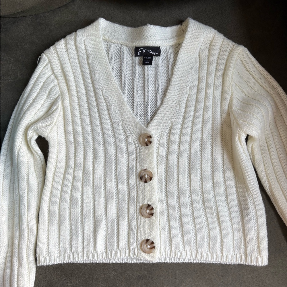 Art Class Cream Button-Up Cropped Cardigan